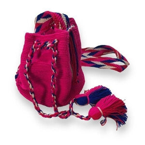 Wayuu Mochila Bag - Handmade in Columbia, Pink, Red, Blue & White. Never Used!